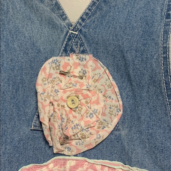 Vtg Upcycled Patchwork Denim Crop Ruffle Overalls Floral  Cottagecore  XL - Picture 9 of 10